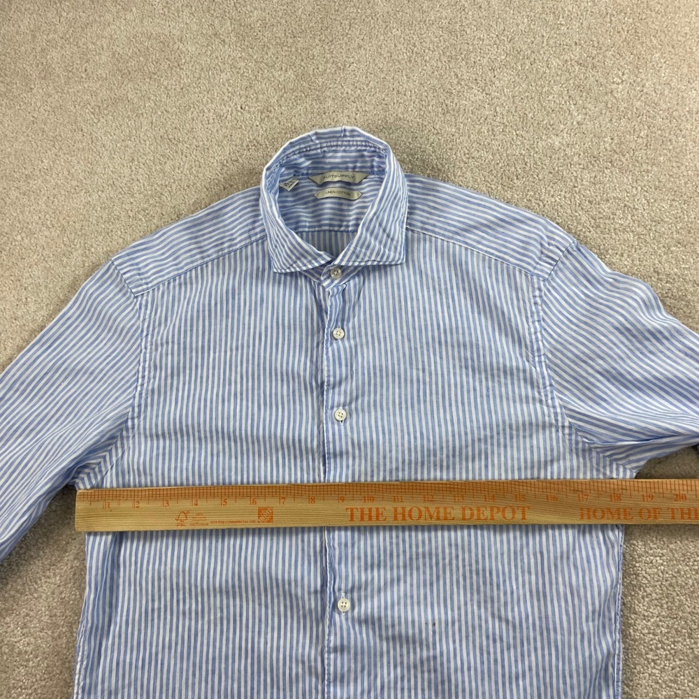 Suitsupply Linen Blend Button Down Shirt Mens 15 Blue White Striped Slim Fit - Picture 9 of 11
